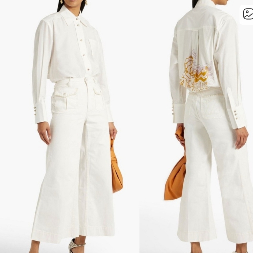 Zimmermann Wide Leg Twill Cream White Jean Trousers Size 24